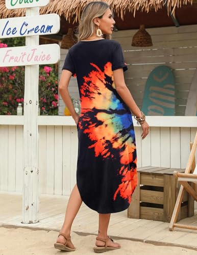 Image of Zeagoo Womens Maxi Summer Dress with Pockets Casual Short Sleeve Sundress Trendy 2026 Curve Hem Long Dress