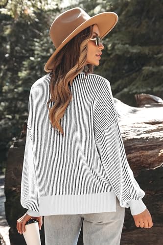 Image of Womens Sweaters Fall 2026 Clothes Oversized Striped Knit Top Winter Outfits | ETCYY Long Sleeve Colorblock Pullover Tops,Fall Sweaters For Women Trendy,Casual Work Office,Cream,Cute Oversized Sweater