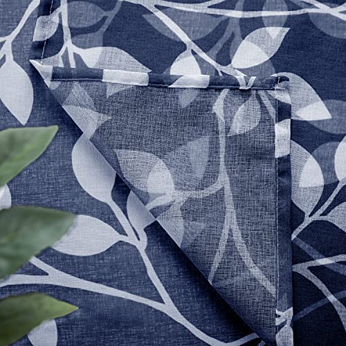 Image of XTMYI 30 Inch Length Small Curtains for Bathroom Window Rod Pocket Nautical Country Cafe Leaf Sheer Tier Curtains for Kitchen,30L,Navy Blue and White