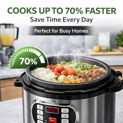 Image of Electric Pressure Cooker 6L (5.5 L), 10-in-1 Multi Function Smart Cooker with Digital Touch Panel, Stainless Steel Body, 1000W | Rice, Dal, Curry, Soup, Slow Cook | Safe & Energy Efficient