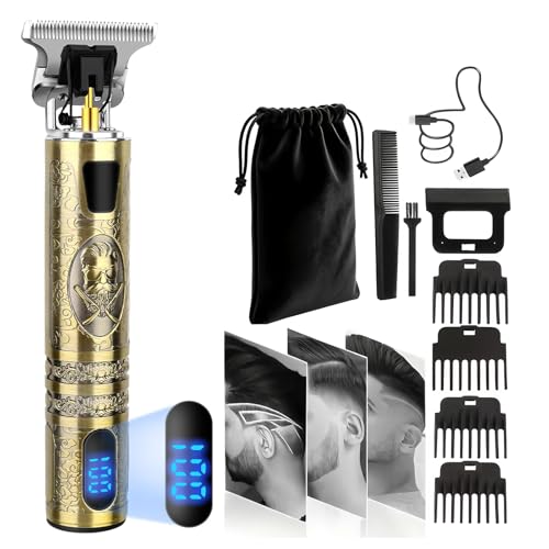 XkuiHF Tondeuse Cheveux Hommes, Tondeuse Barbe et Cheveux Homme – Tondeuse Professionnelle IPX7, Lame T Zéro écart, 4 Peignes (1.5-4mm), Rechargeable USB...