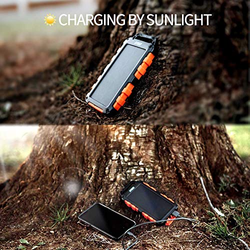 Solar Charger, Ryoko Portable Solar Phone Charger, 20000mAh Solar Power Bank External Battery Backup for Outdoor Camping Gear Equipment Survival Kit, Compatible for Phone, IPX4 Waterproof