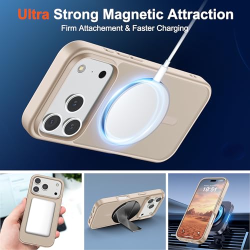 Image of SUPFINE Magnetic for iPhone 17 Pro Case (Compatible with MagSafe)(Military Grade Drop Protection) Translucent Matte Shockproof with Anti-Fingerprint Phone Cover,Desert Gold