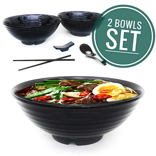 Vallenwood 2 Noodle Bowl Sets (8 piece) Melamine Large Ramen Bowls Set. Asian