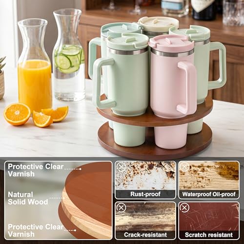 Image of MyLifeUNIT Water Bottle Organizer for Stanley Cups 40oz /30oz /20oz, 360 Rotating Wooden Tumbler Organizer, Stanley Cup Holder for Cabinet Storage (Brown)