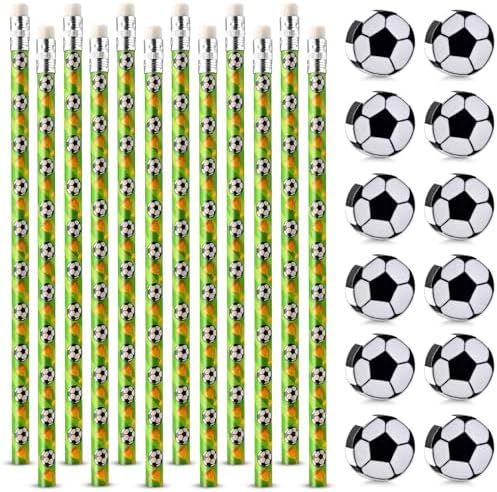 12 Stück Fußball Bleistifte & Radiergummis - Süße Sport Schreibwaren Für Schule