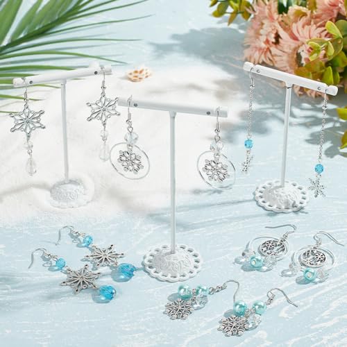 SUNNYCLUE 1 Box DIY 10 works Christmas Charms Earrings Making Kit Antique Silver Snowflake Charms Winter Blue Faceted Glass Beads Linking Rings Dangle Earring Hooks for Jewellery Making Kits Adult - Image 4
