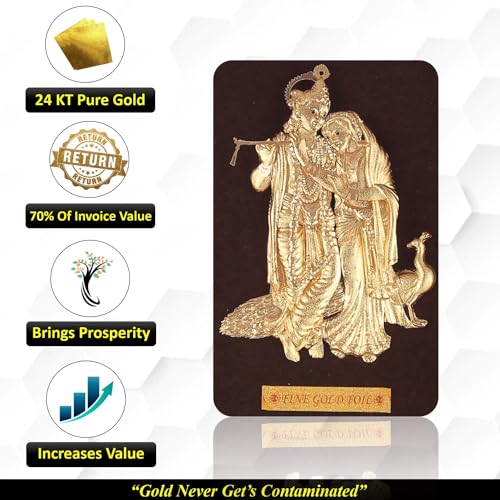 Image of Pk & Pk Jewellers Radhe Krishna 24kt Pure Gold Art Frame - Beautiful Artwork For Home Decor - Rectangular God Photo Frame, Golden Wall Frame (20 x 25 Cm), Well-Crafted Multicolour Frame For Decor