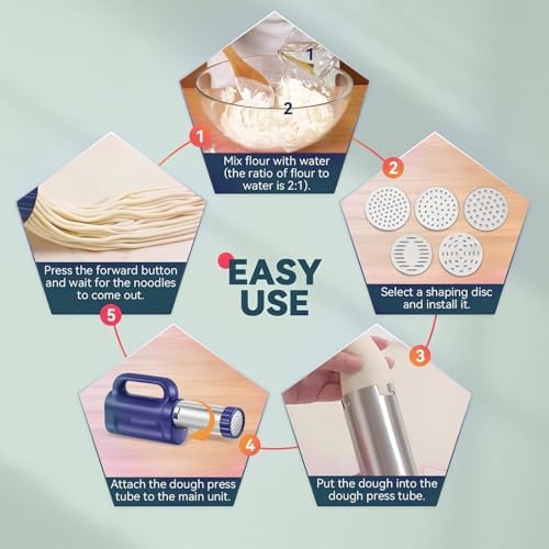 Máquina eléctrica para hacer pasta, 50 W, recargable por USB, con batería de 1500 mAh para el hogar y el restaurante, fácil de usar y limpiar, perfecta para pasta fresca en casa