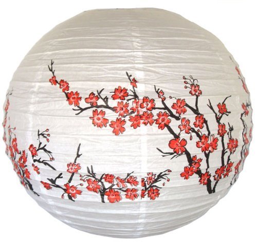 M.V. Trading LNTA16024RPB Colorful Chinese/Japanese Round Paper Lanterns with Metal Frame, 16-Inches, Red Peach Blossom Flowers