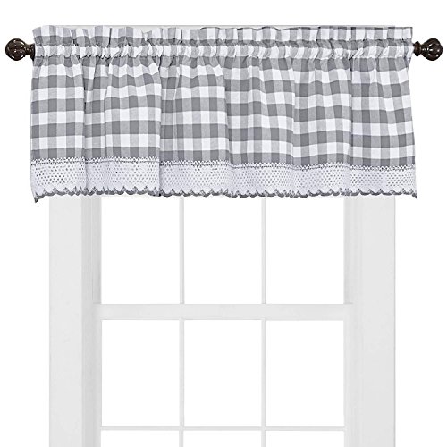 Image of Sweet Home Collection Kitchen Window Curtain Panel Treatment Decorative Buffalo Check Design, Valance, Gray