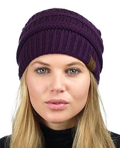 Image of C.C Unisex Chunky Soft Stretch Cable Knit Warm Fuzzy Lined Skully Beanie