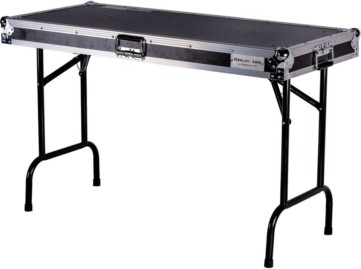 DEEJAY LED TBHTABLE48 Fly Drive Case Universal Fold Out DJ Table Engineered to Hold Turntable CD Player or Other Equipment Industrial Grade Recessed Spring Loaded Split Dish Butterfly Latches with Pad