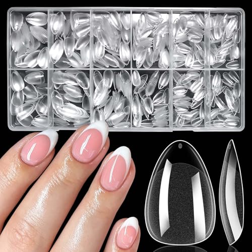600pc Short Almond Nail Tips Clear Press on Nails Short Fake Nails Almond Nail Tips Full Cover Artificial Fingernail XS Stiletto Soft for Gel Acrylic Nail Extension