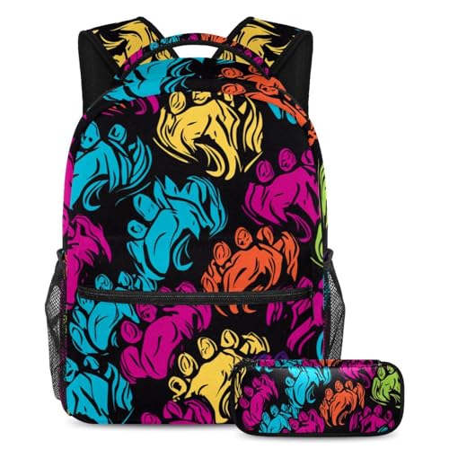 Cartables avec motif patte sac à dos grand format pour filles et garçons avec trousse scolaire