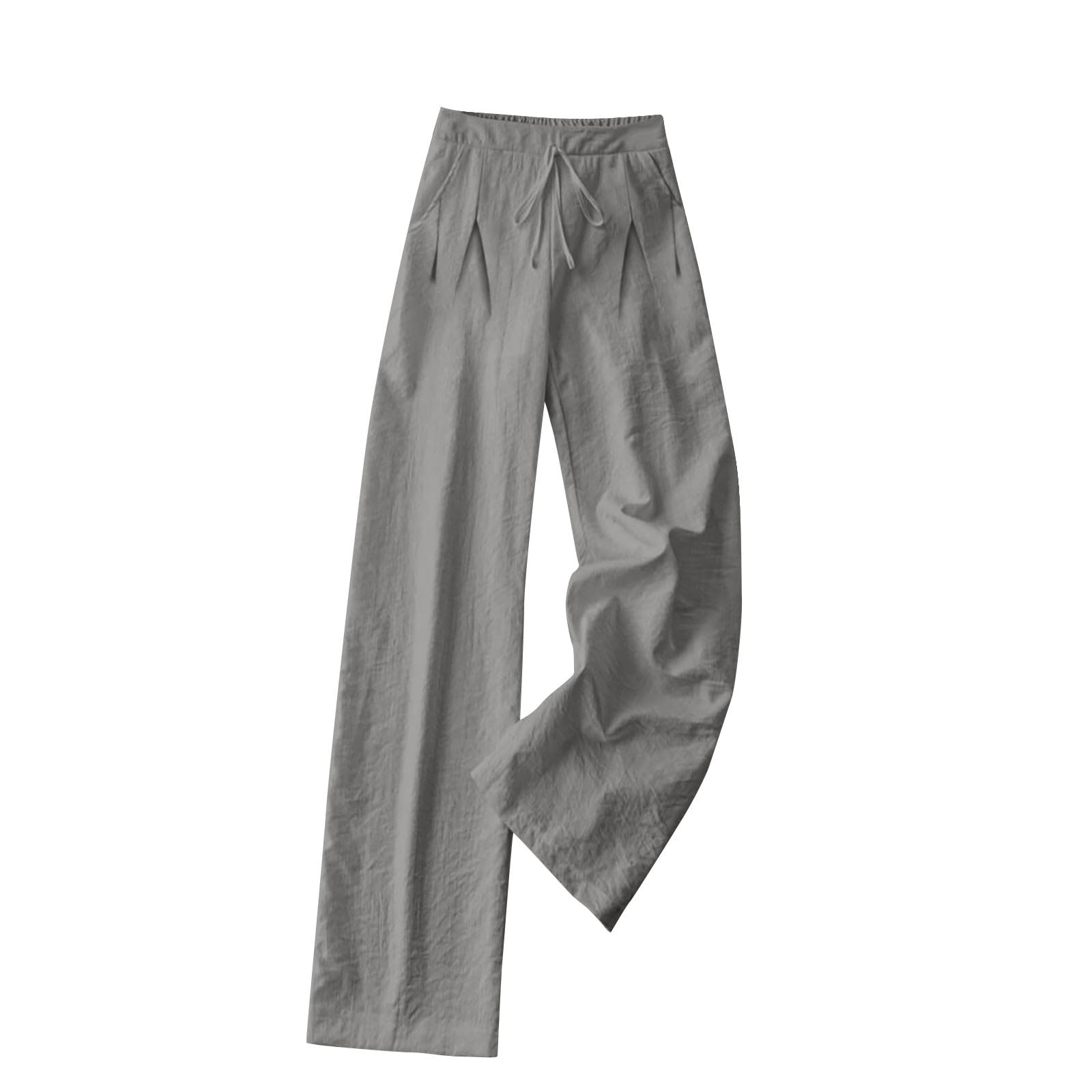 Pantalones de Lino Mujer Algodón Cintura Elástica Cordón Pierna Ancha Rectos Cómodos Transpirables Playa
