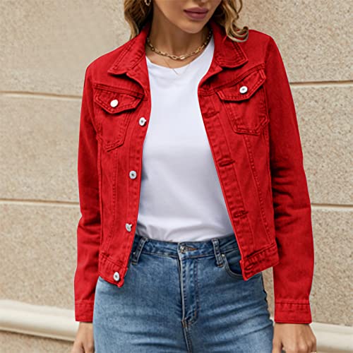 Jean Jacket Women Long Sleeve Button down Lapel Cropped Denim Jacket Trendy Casual Lightweight Top down Blazer 6