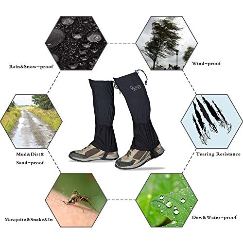 IDAND Leg Gaiters, Waterproof Snow Boot Gaiters Abrasion Resistance for Outdoor Snowshoeing, Hiking, Hunting, Ice Climbing, Skiing