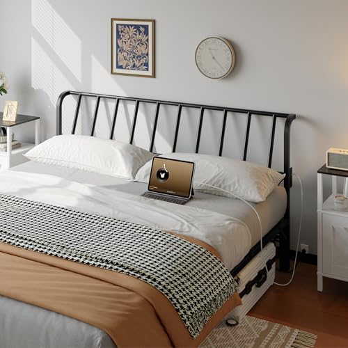 MAHANCRIS King Size Headboard Only, Metal Headboard with 2 Power Strips, 95 Degrees Reclining...