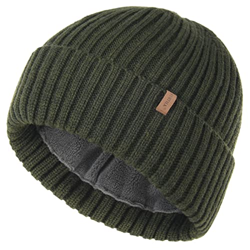 FURTALK Unisex Winter Beanie Grobstrick Mütze mit weiches Fleecefutter Warm Wintermütze für Herren und Damen,Grün,Einheitsgröße