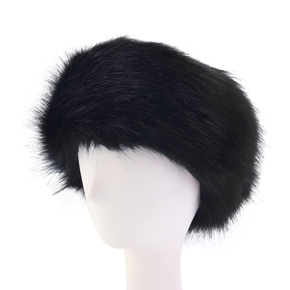 Streamzio Faux Fur Headband - Faux Fur Headbands for Women, Winter Plush Cold Weather Headband Fur Head Wrap (Black)