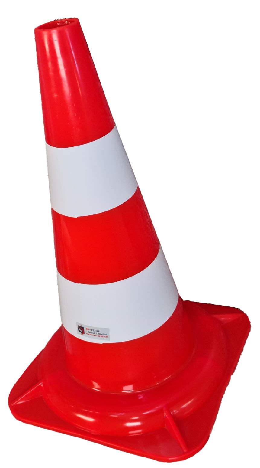 4 Stück - UVV-SHOP Leitkegel, 47 cm leichte Pylone (etwas härteres PVC) Orange mit 2 Streifen, nicht reflektierender Kegel