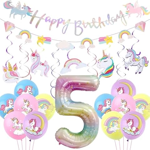 Unicorn 5th Birthday Party Decorations Set Cover