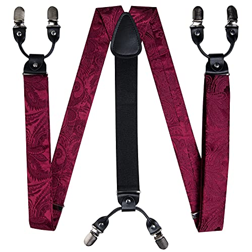 Image of DiBanGu Paisley Bow Tie and Supenders for Men Tuxedo Heavy Duty 6 Clips Suspender Adjustable Y-Shape Mens Trouser Braces