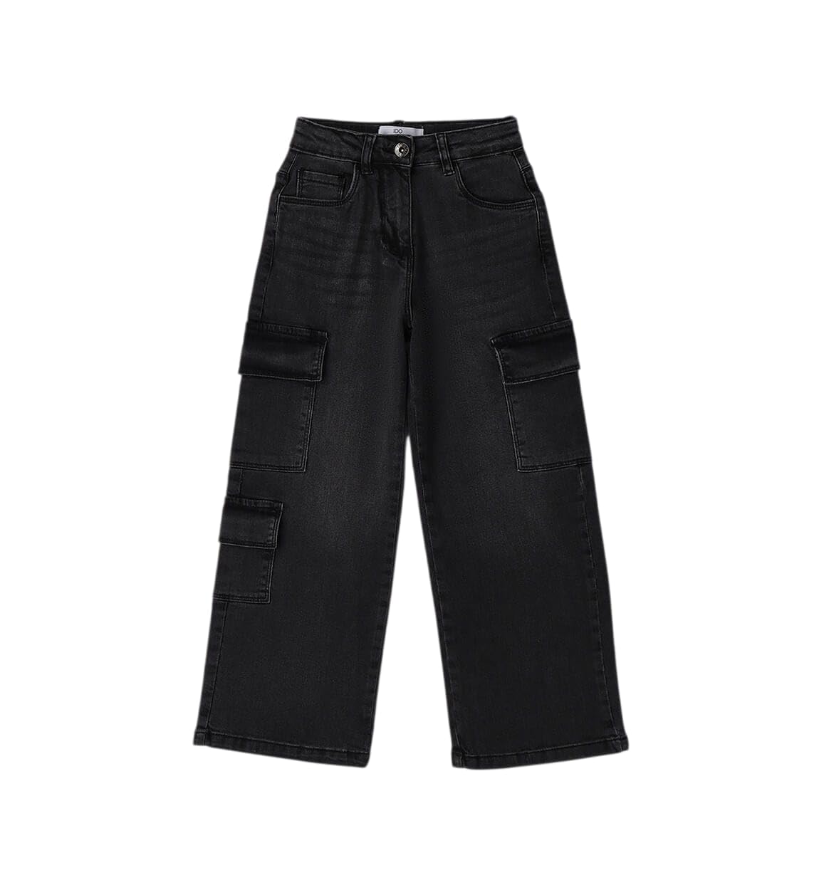IDO Panralone Jeans Modello Cargo Ragazza 16 Anni - 170 cm Color Nero con tasconi Laterali