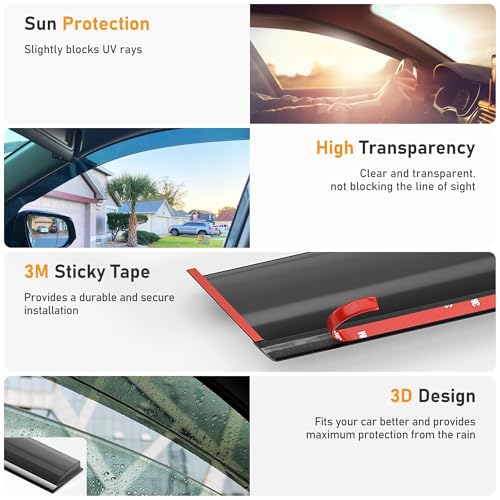 Image of Shatterproof Taped-On Window Deflectors for Dodge Ram 1500 Crew Cab 2019-2026 (New Body Style), Rain Guards, Window Visors for Cars, Vent Deflector, 4pcs