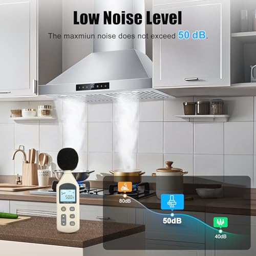 Image of 30 inch Range Hood Wall Mount, 1200 CFM with 4-Speed Gesture Sensing & Touch Control, Stainless Steel Ducted Kitchen Stove Vent Hoods with 2 LED Lights, Time Setting, Dishwasher-Safe Baffle Filters