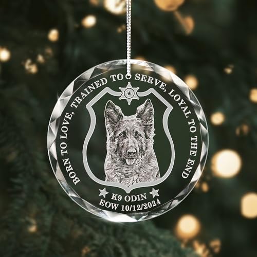 Lucy Engraving Custom Memorial K9 Police Dog Ornament - in Loving Memory Gifts, Remembrance Ornament, K9 Police Gifts, Christmas Dog Memorial Gifts, Pet Loss Crystal Keepsake, Gifts for Dog Owners