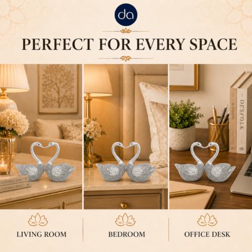 Image of 999 Silver Plated Swan Pair Love Birds Showpiece for Couple | Love Statue with Gift Box for Wedding, Anniversary & Housewarming Gifting | 3.5 Inch