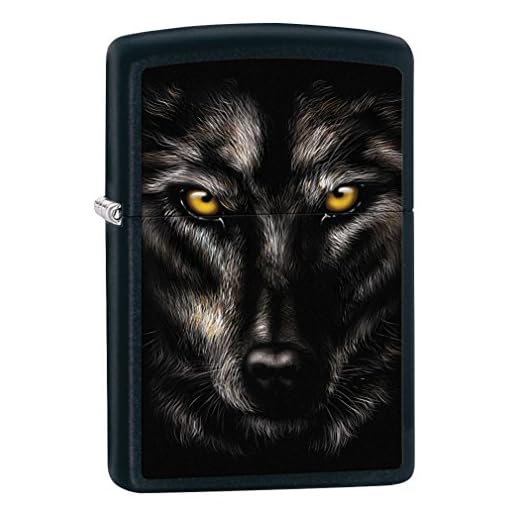 Zippo Lighter: Wolf Face - Black Matte 79578