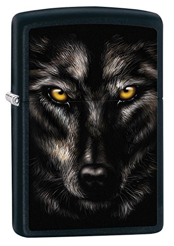 Encendedor Zippo Wolf Face Negro Mate miniatura 1