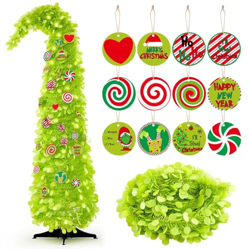 Whimsical 5ft Bendable Pop-Up Christmas Tree with 36 Wooden Ornaments