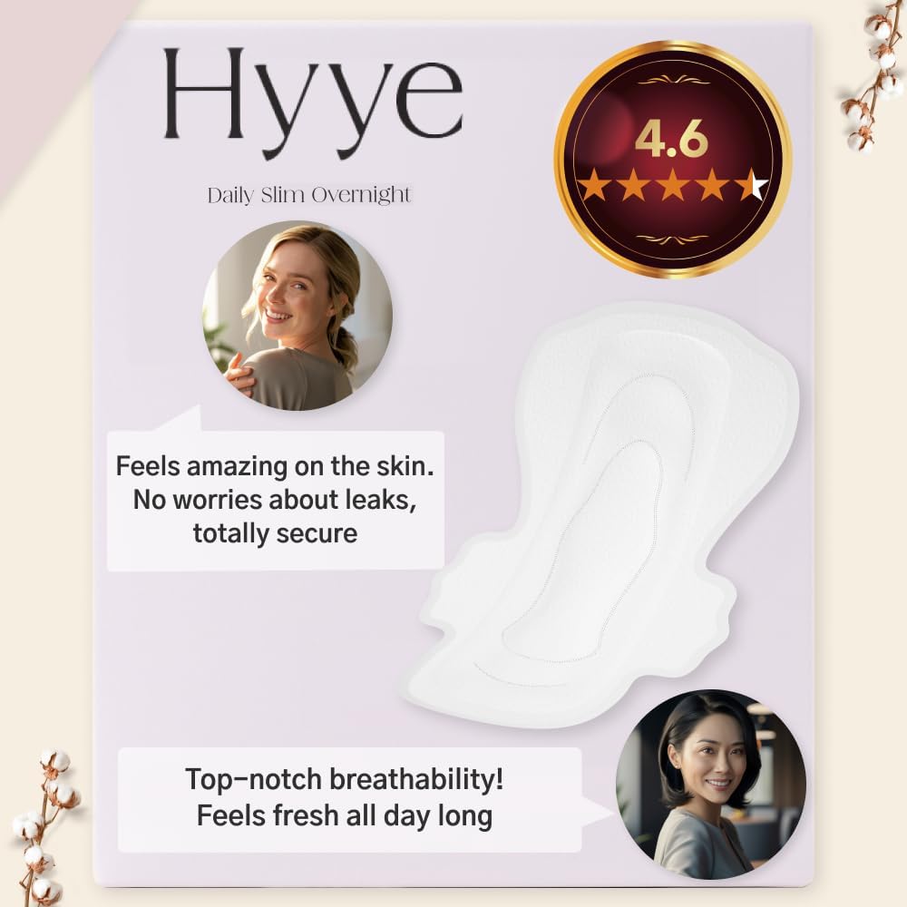 Hyye Ultra Thin Sanitary Pads Regular (16 Counts) + Large (14 Counts) + Overnight (12 Counts)