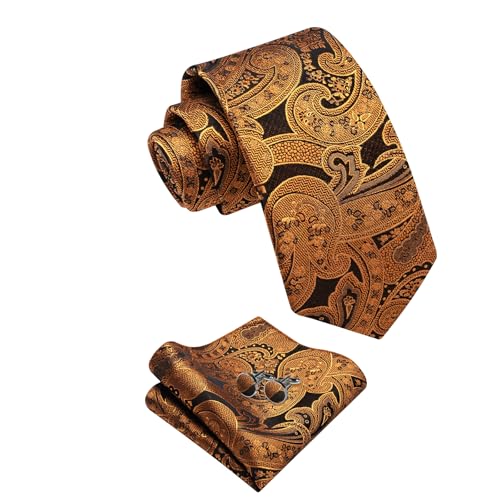 Image of YourTies Silk Paisley Floral Tie and Pocket Square Cufflinks with Lapel Pin Sets for Men 5PC Wedding Party