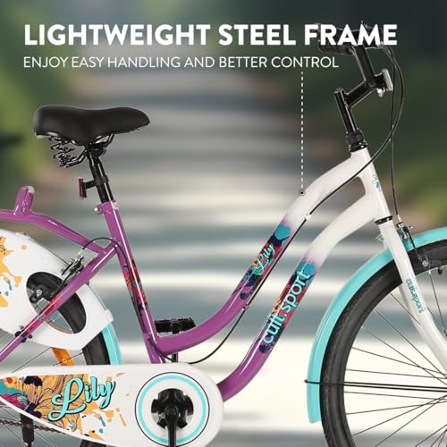 Image of CULTSPORT by Cult Lily Cycle for Girls /Women 26 inch, Bicycle for 13+Years with Steel Frame & Inbuilt Carrier I 85% Assembled with Rigid Fork, Frame Size :15 inch, Womens, Purple