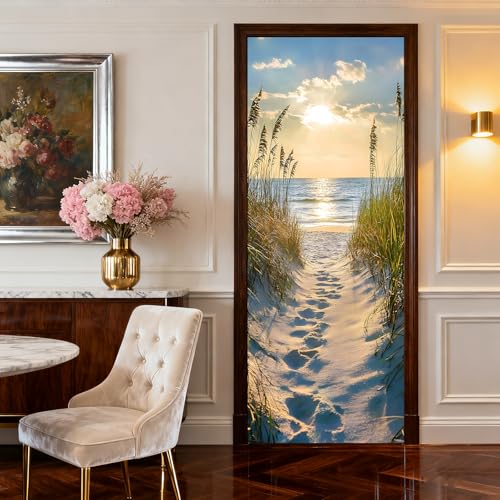 Image of Nuxovilar Beach Path Door Stickers Peel Stick PVC 30.3x78.7 Inches
