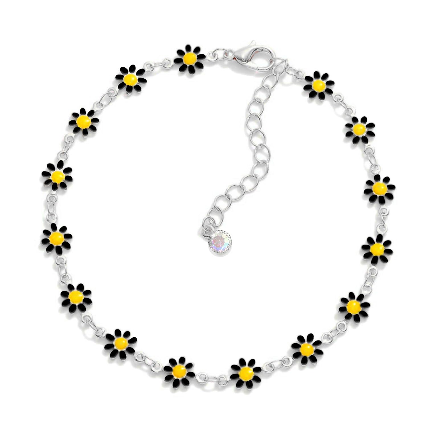 vama Silver Adjustable Black Daisy Flower Ankle Bracelets Toes Foot Jewelry Leg Payal Anklets Charm Chains for Girls Women-picture-48