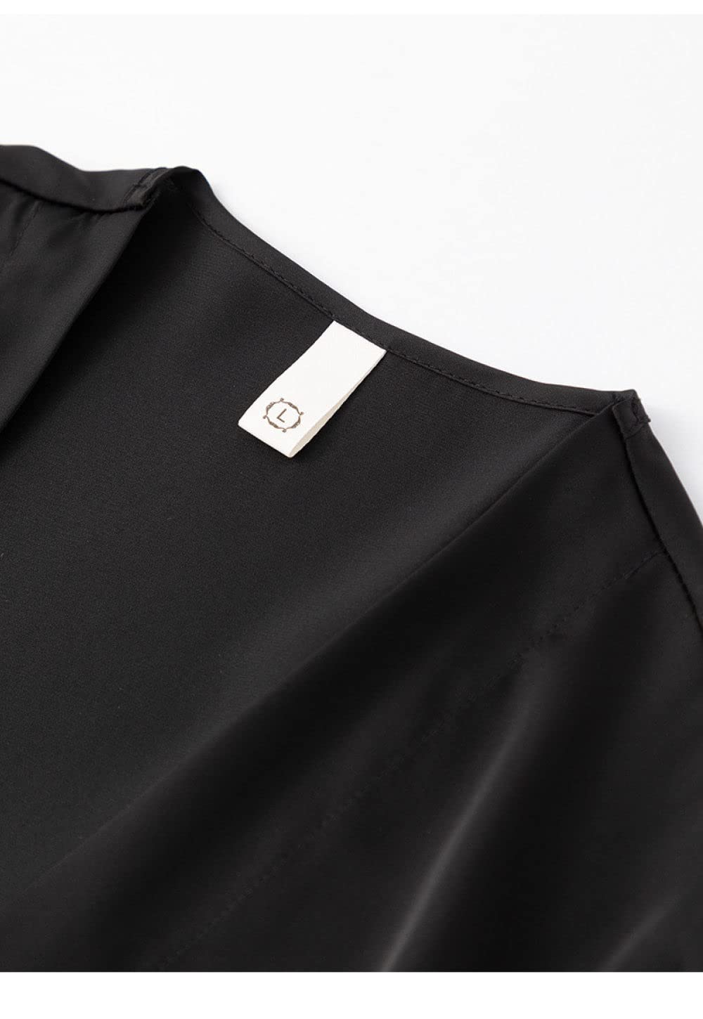 OZEO Pigiama Raso Donna,Accappatoio Kimono in Due Pezzi di Raso Nero Vestaglia Sexy con Cuciture in Pizzo Leggero Abito con Lacci Abito da Sposa Babydoll Bademantel Damen,S