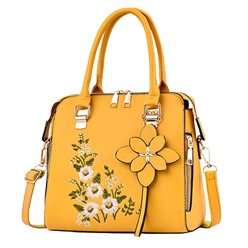 Bolso de mano bordado a la moda para el medio de un hombro, bolso cruzado para computadora, amarillo, Talla única