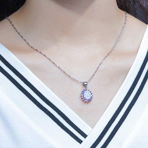 CiNily 14K White Gold Plated Opal Pendant Necklace-Flower/Oval Shap Necklace Gemstone Women Girls Jewelry Gift3