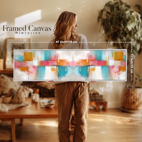 Image of PAINTINGMANTRA Multicolor Combination Wall Art Abstract Brush Stroke Paintings for Living Room, Home and Office Wall Decoration (13x47 Inch)