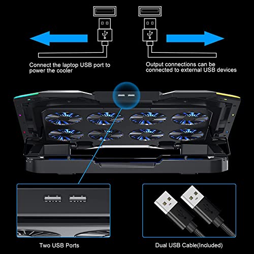 Proffisy Laptop Cooling Pad, 8 Silent Fans Cooler Pad with 6 Wind Speed Modes, 10 Modes RGB Light, 6 Height Adjustment, LCD Display Gaming Cooling... - Image 6