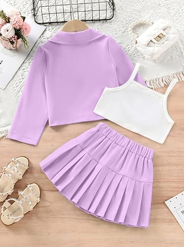 Image of Three Piece Co ord Set Dress for Girls| Jacket Top and Skirt Open Front Suits Set| Girls Clothing Set