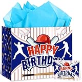 Rumia Baseball Birthday Gift Bag with Greeting Card, Tissue Paper, Handle - Sport Themed Party Supplies