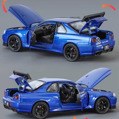 Image of PLUSPOINT Diecast Metal Skyline GTR-R34 P.Walker Edition Brian Car 1:24 Scale Simulation Model Alloy Metal Pull Back Toy car for Kids with Openable Doors & Light, Music Toy Vehicle for Kids, Adults