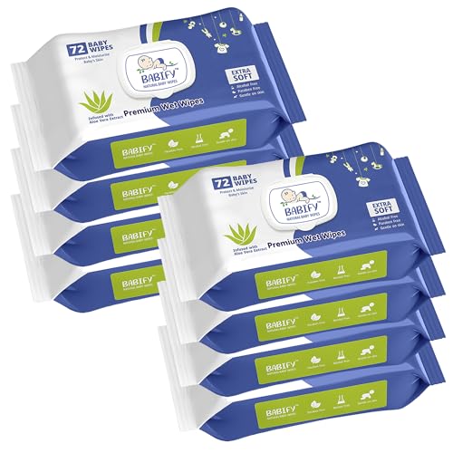 Image of Babify Premium Baby Wipes with Flip-Top Lid | Aloe Vera & Paraben-Free | Pack of 8 (576 Wipes, 72 Wipes per Pack)
